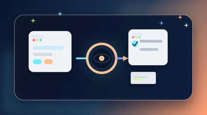 An editorial banner showing an AI agent observing website cards through a lens and returning a strict review panel.