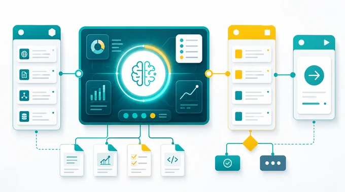 An AI workflow board showing current status, decisions, blockers, review state, and the next action.
