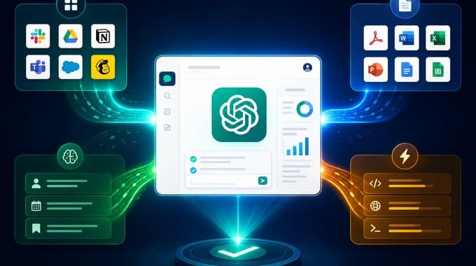 A bright AI workspace where apps, files, skills, and memory flow into one business agent that runs repeatable work.