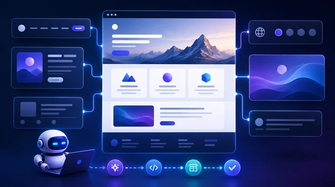 A coding assistant connecting separate website interface parts into one polished website.