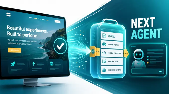 A completed website being packaged into structured project context for the next AI agent.
