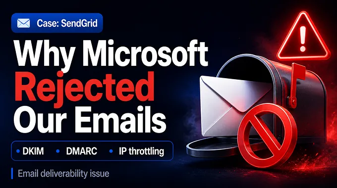 Email delivery pipeline with SendGrid, DNS authentication, and Microsoft inbox checks shown as connected checkpoints.