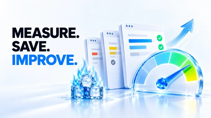 The n-g.be ice cubes and blue flame beside three saved speed reports and a performance gauge rising into the green.