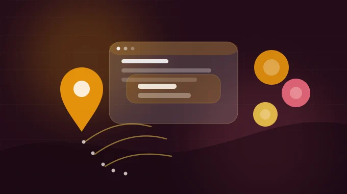 Warm casino-inspired banner with a website card, location pin, and chips suggesting a small site supporting an offline venue.