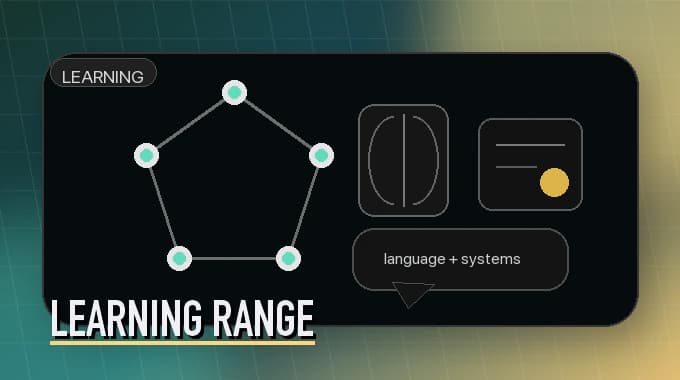 Stylized cross-domain learning banner with linked nodes, a book, a certificate, and a dialogue card.