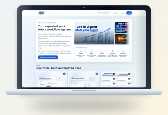 The n-g.be homepage captured in a laptop mockup