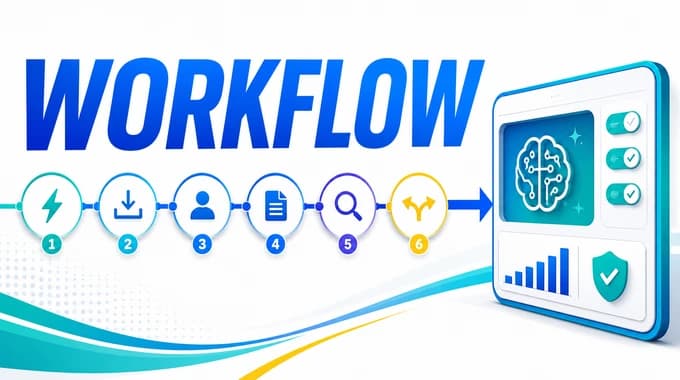 A clear business workflow map turning into a controlled AI automation system with review checkpoints.
