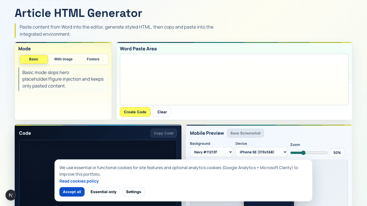 Design to HTML tool interface