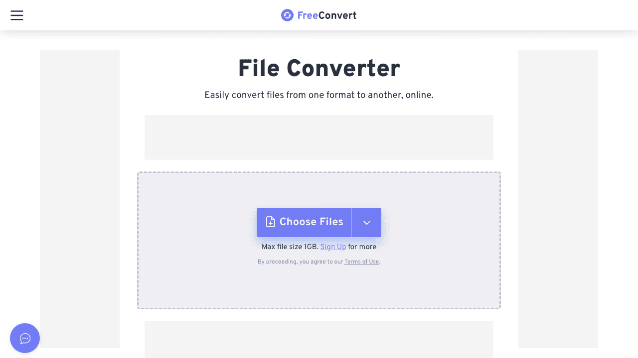 FreeConvert public file converter page shown in a browser.