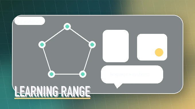 Stylized cross-domain learning banner with linked nodes, a book, a certificate, and a dialogue card.