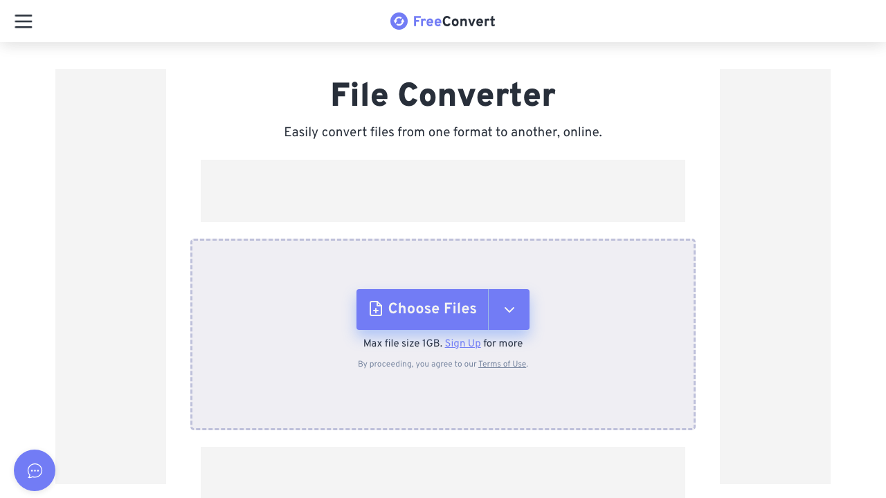 FreeConvert public file converter page shown in a browser.