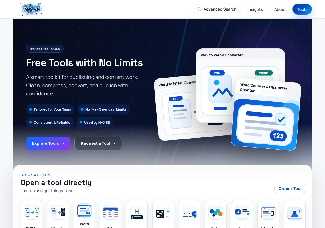 Screenshot of n-g.be/tools